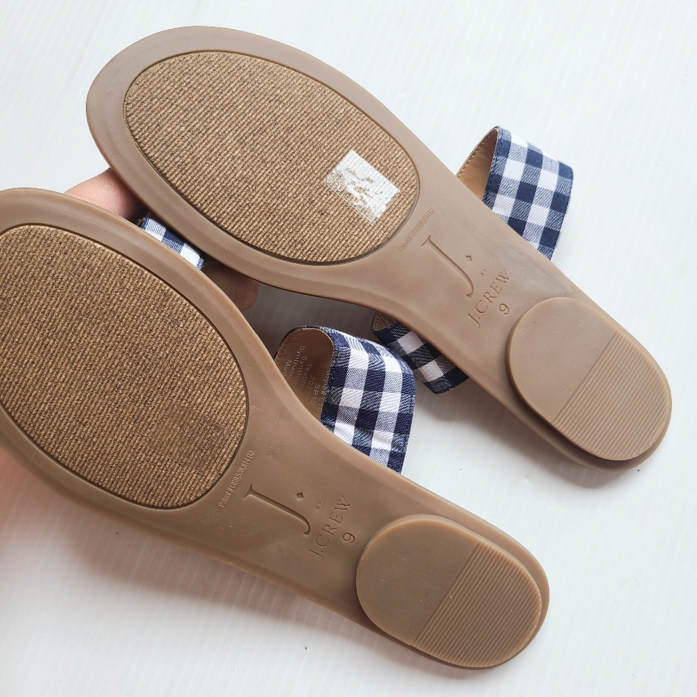 J CREW Boardwalk navy blue gingham plaid slide sandals size 9 - Picture 8 of 9